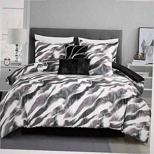 Velvet Comforter Set Black Grey Marble Abstract – 7-Piece Luxury Bedding Queen