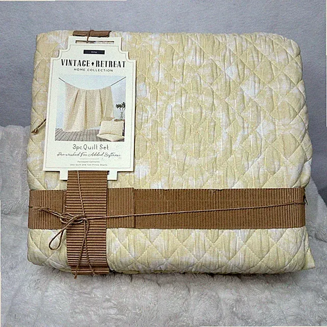 Vintage Retreat Quilt Set King Yellow New 3pc Isella Sunlight Tie Dye