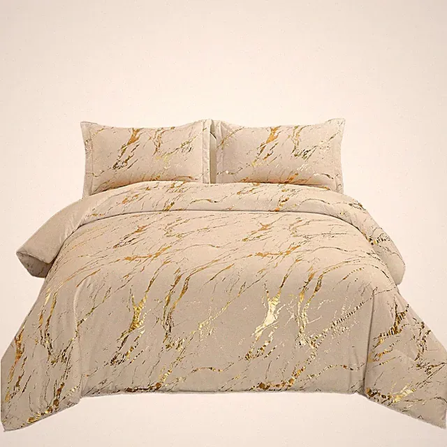WONGS Marble Queen King Comforter Set, Gold Metallic Khaki Comforter Set