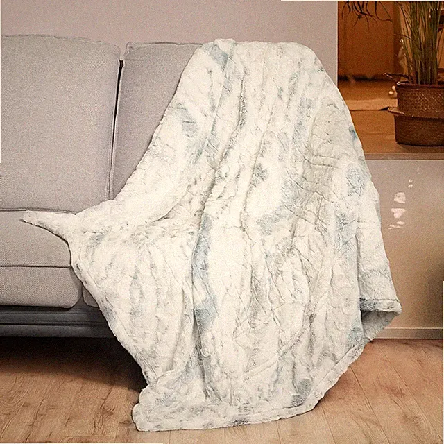WOOMER Heated Blanket Throw 50 x 60, Marble Blue-faux Fur & Faux