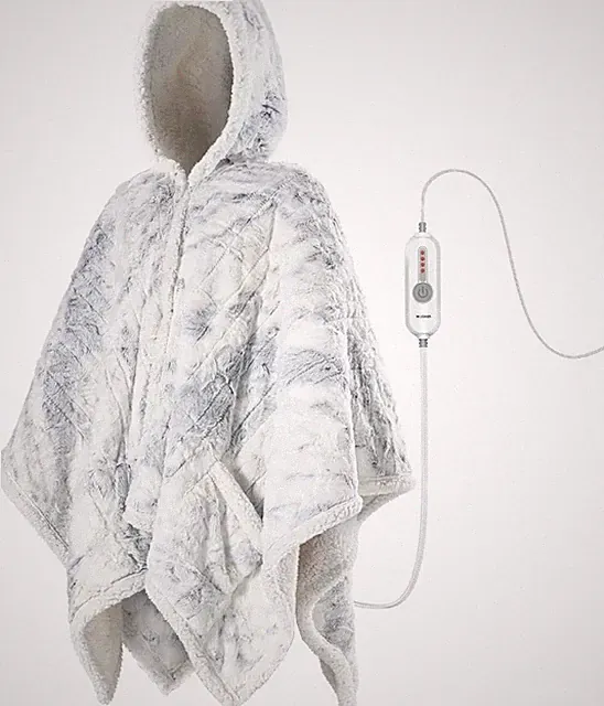 WOOMER Wearable Heated 50 x 60 Hoodie Blanket, Marble Blue With